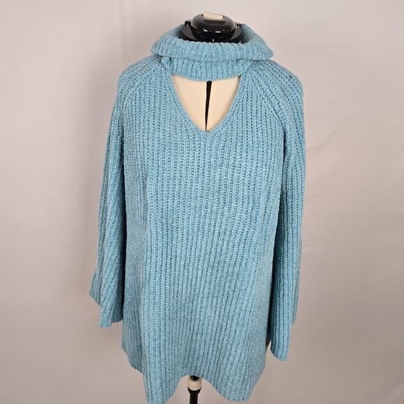 Lane Bryant Sweater Women's 18 / 20 Blue Key Hole V-Neck Turtleneck Long Sleeve - Picture 1 of 16